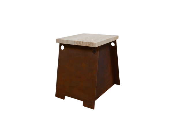 64 Plinth | Corten Steel / Travertine – FRAMA