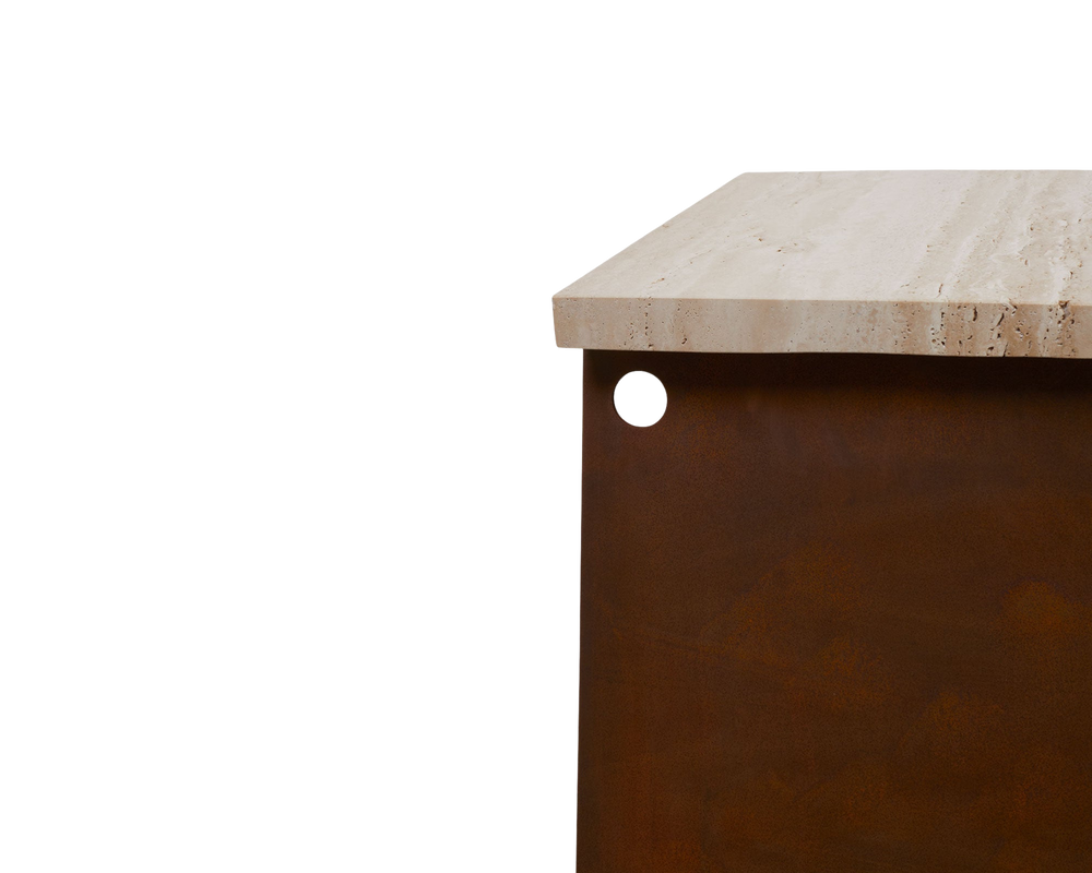 64 Bench | Corten Steel / Travertine – FRAMA