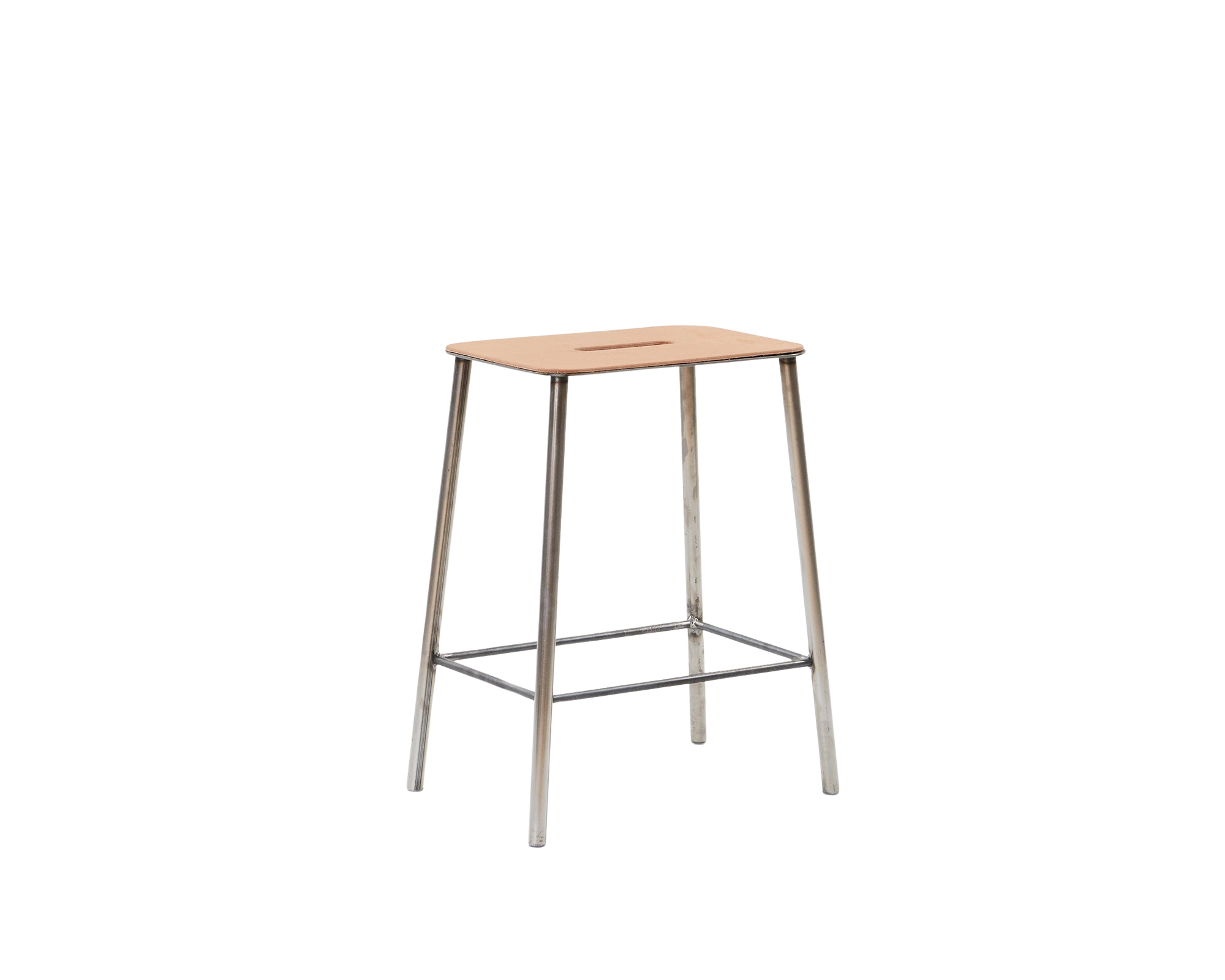Adam Stool | Raw Steel / Natural Leather | H50 – FRAMA
