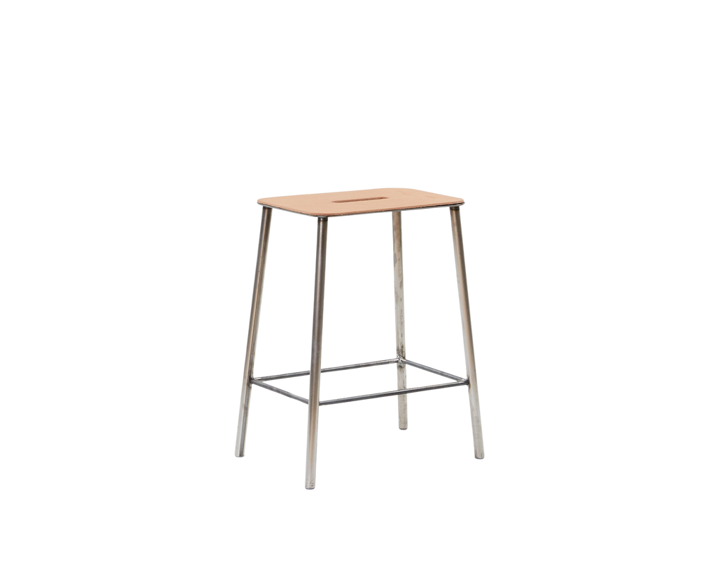 Adam Stool | Raw Steel / Natural Leather | H50 – FRAMA