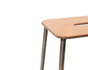 FRAMA Adam Stool | Raw Steel / Natural Leather | H50