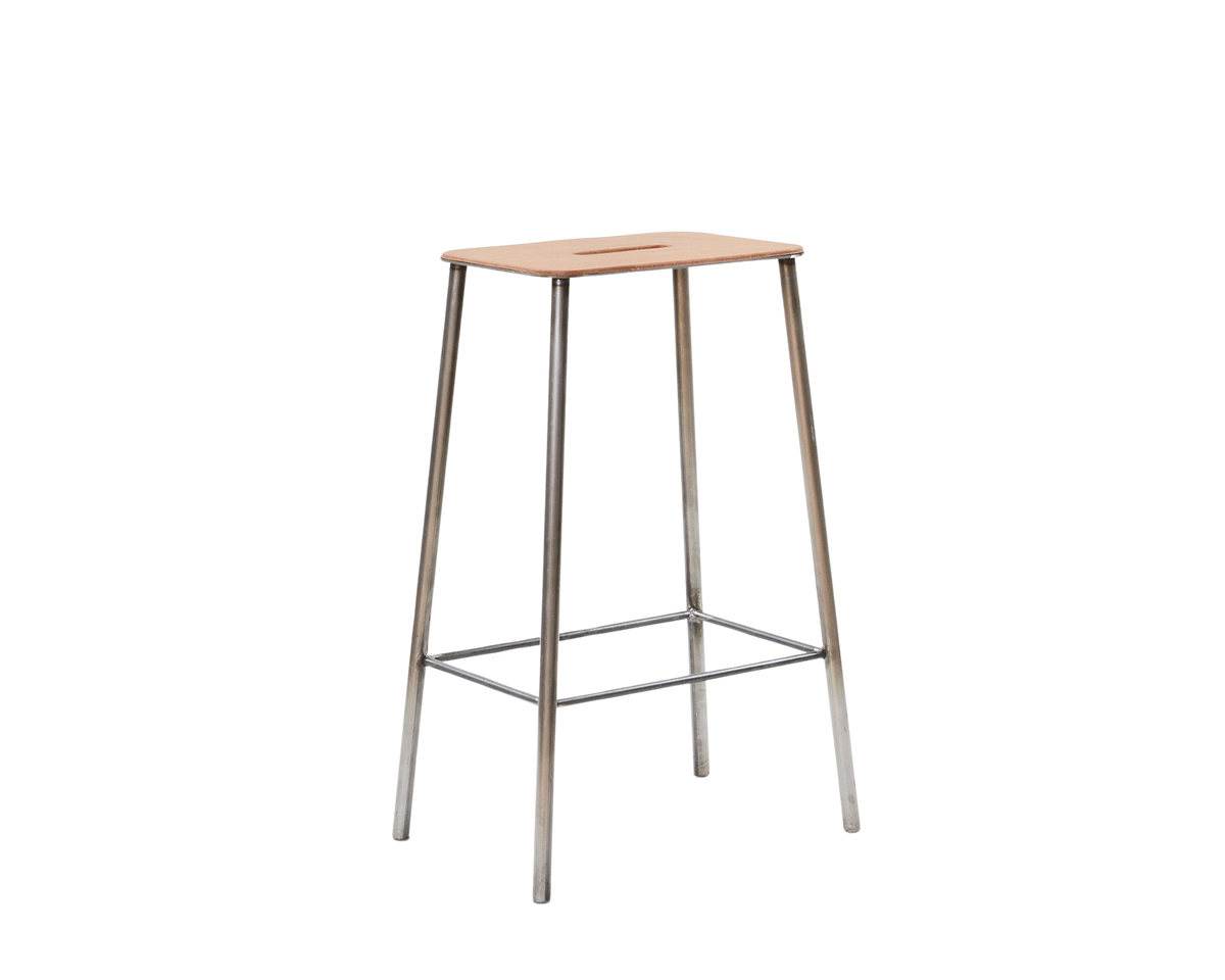 Adam Stool | Raw Steel / Natural Leather | H65 – FRAMA